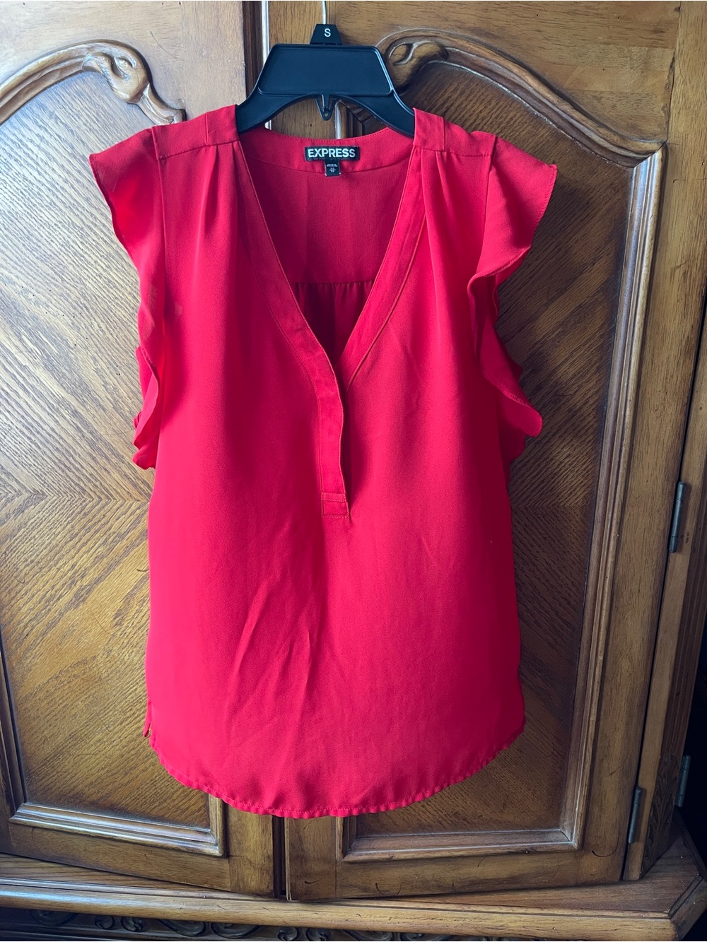 Express Red V-Neck Flutter Sleeve Blouse